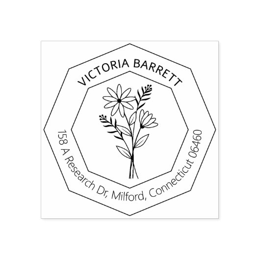 Modern Geometrisch Daisy Custom Naam Retouradres Rubberstempel (Afrduk)