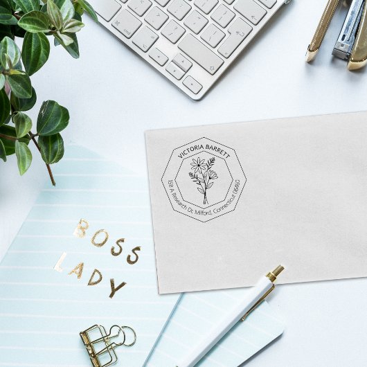 Modern Geometrisch Daisy Custom Naam Retouradres Rubberstempel