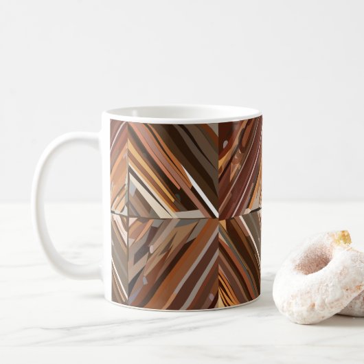 Modern Geometrisch Diamant Houten Achtergrond Patr Koffiemok (Met donut)