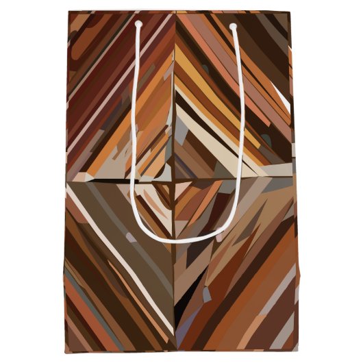 Modern Geometrisch Diamant Houten Achtergrond Patr Medium Cadeauzakje (Achterkant)