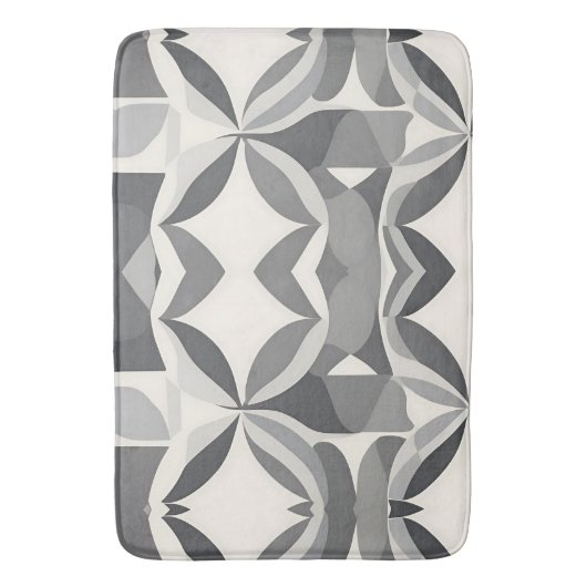 Modern geometrisch diamantpatroon in grijs en wit badmat (Voorkant Verticaal)