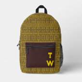 Modern geometrisch doolhof patroon monogram bedrukte rugzak (Voorkant)