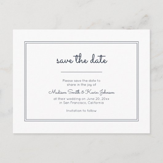 Modern geometrisch | Eenvoudig blauw huwelijk Briefkaart (Voorkant)