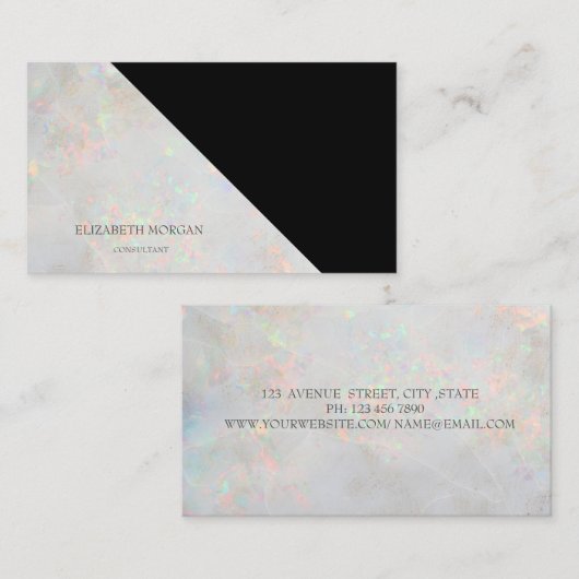 Modern geometrisch, elegant, holografisch opal visitekaartje (Voorkant / Achterkant)