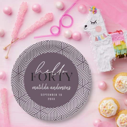 Modern geometrisch en script 40e verjaardagsfeestj papieren bordje (Feest)