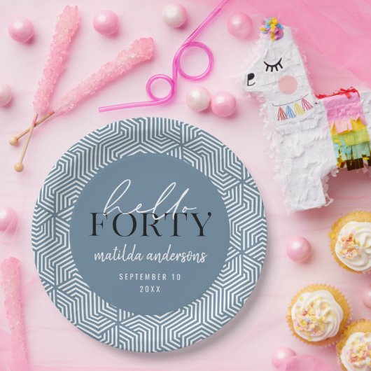 Modern geometrisch en script 40e verjaardagsfeestj papieren bordje (Feest)