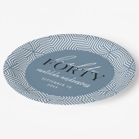 Modern geometrisch en script 40e verjaardagsfeestj papieren bordje (Gekanteld)