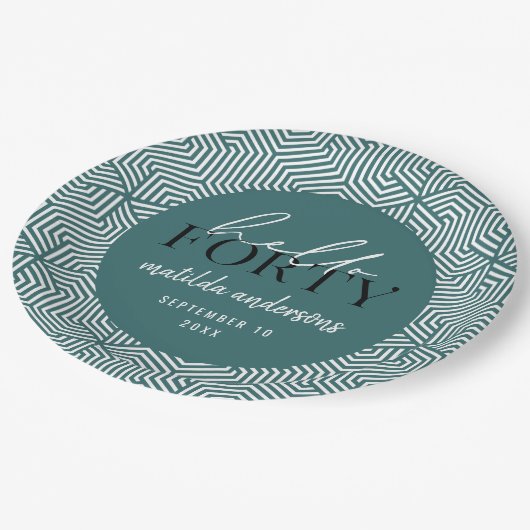 Modern geometrisch en script 40e verjaardagsfeestj papieren bordje (Gekanteld)