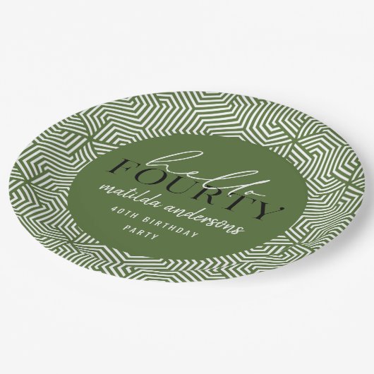 Modern geometrisch en script 40e verjaardagsfeestj papieren bordje (Gekanteld)