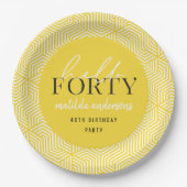 Modern geometrisch en script 40e verjaardagsfeestj papieren bordje (Voorkant)