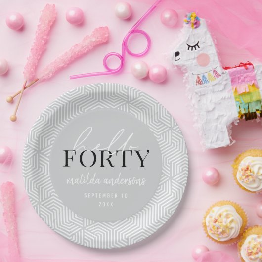 Modern geometrisch en script 40e verjaardagsfeestj papieren bordje (Feest)
