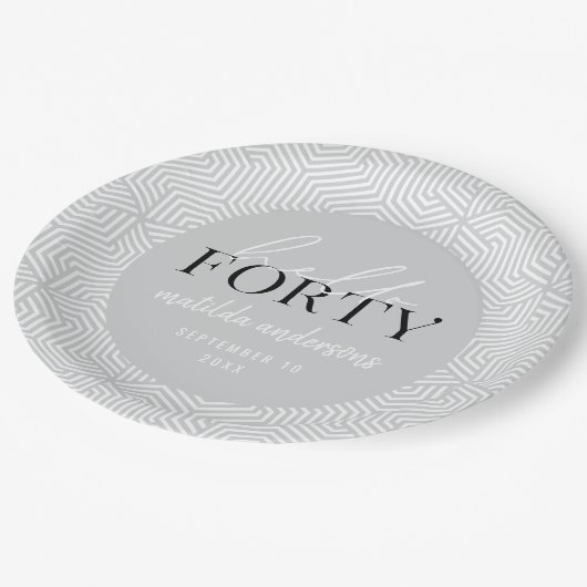 Modern geometrisch en script 40e verjaardagsfeestj papieren bordje (Gekanteld)