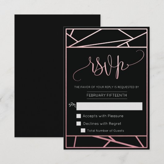 Modern Geometrisch Faux Roos Goud RSVP (Voorkant / Achterkant)