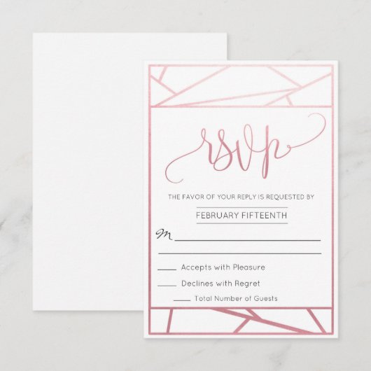 Modern Geometrisch Faux Roos Goud RSVP Kaartje (Voorkant / Achterkant)