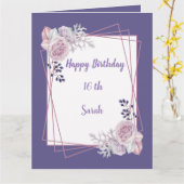 Modern geometrisch frame paars Flora verjaardagska Kaart (Gele Bloem)