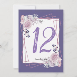 Modern geometrisch frame paarse bloem tafelnummer