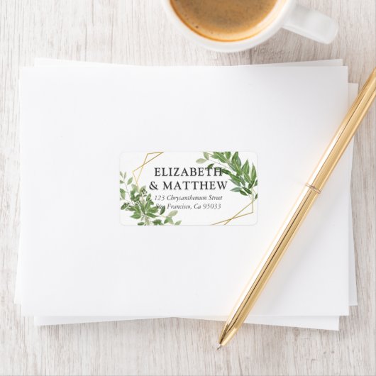 Modern geometrisch gebladerte bruiloft retouradres etiket (Insitu)