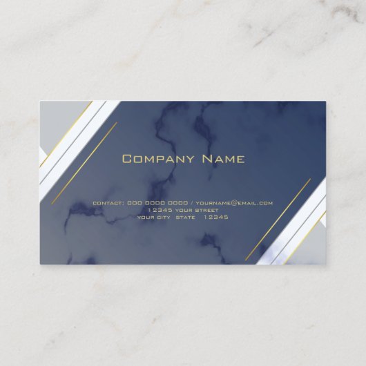 Modern geometrisch goud blauw marmer visitekaartje (Achterkant)