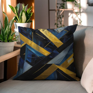 Modern geometrisch goud en blauw kussen