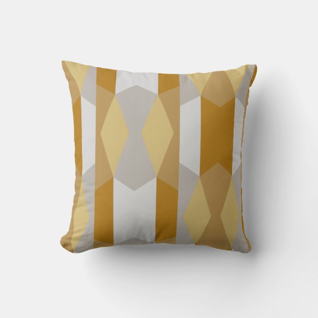 Modern Geometrisch Goud en Grijs Kussen (Voorkant)
