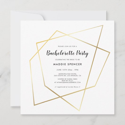 Modern geometrisch goud lijst Bachelorette Party Kaart (Voorkant)