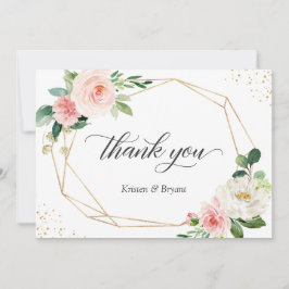 Modern Geometrisch Goud Lijst Blush Bloemen Bruilo Bedankkaart