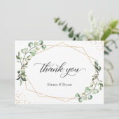 Modern geometrisch goud Lijst eucalyptus bruiloft Bedankkaart (Staand voorkant)