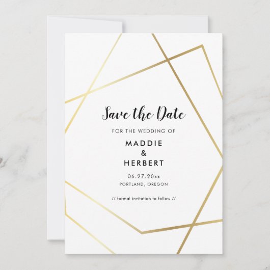 Modern geometrisch goud lijst save the date (Voorkant)