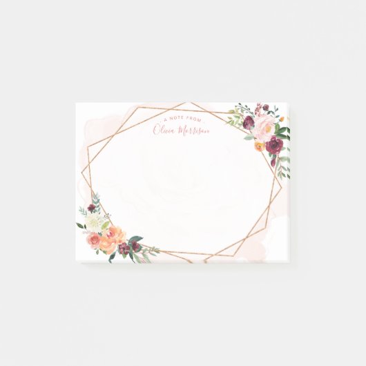 Modern Geometrisch Goud Lijst Waterverf Bloemen Post-it® Notes (Voorkant)
