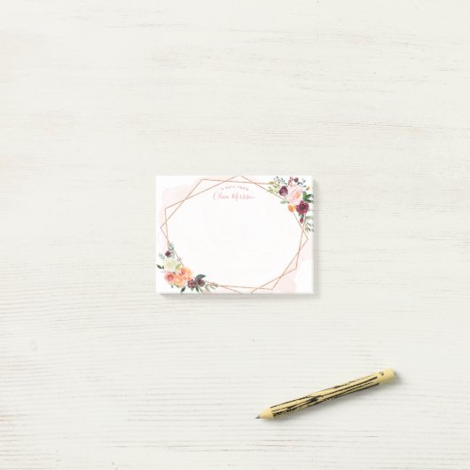 Modern Geometrisch Goud Lijst Waterverf Bloemen Post-it® Notes (Op bureau)