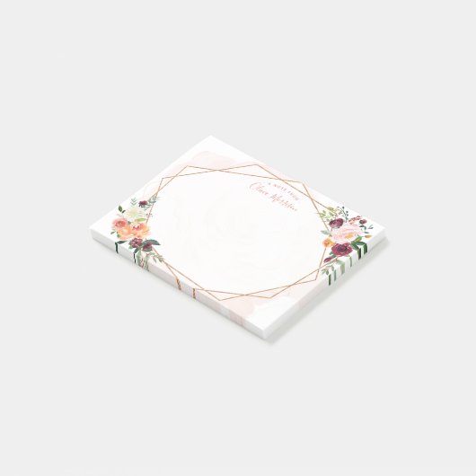Modern Geometrisch Goud Lijst Waterverf Bloemen Post-it® Notes (Schuin)
