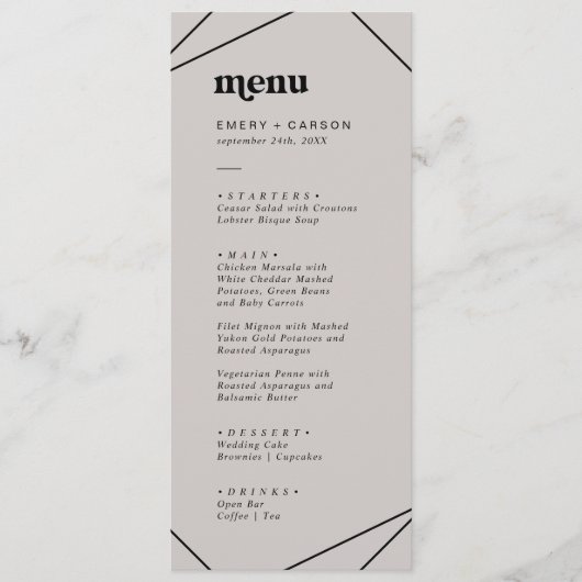 Modern geometrisch | Gray Weddenrenmenu Menu (Voorkant)