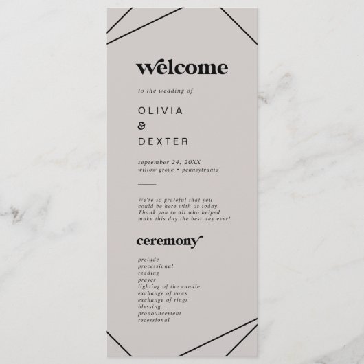 Modern geometrisch | Grey Wedding Program Programmakaart (Voorkant)
