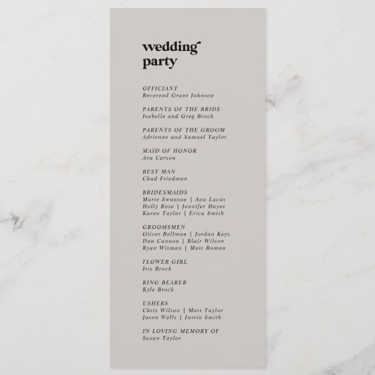 Modern geometrisch | Grey Wedding Program Programmakaart (Achterkant)