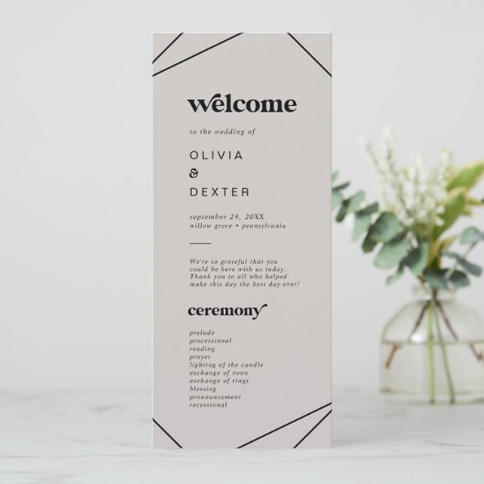 Modern geometrisch | Grey Wedding Program Programmakaart (Staand voorkant)