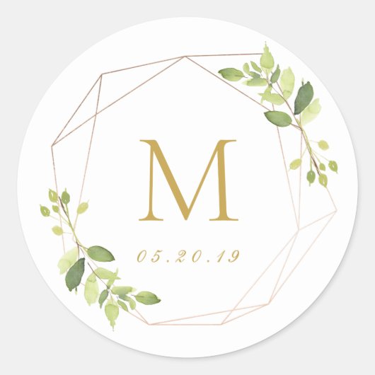 Modern Geometrisch Groen Huwelijk Monogram Ronde Sticker (Voorkant)