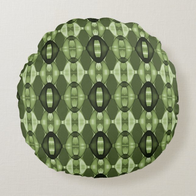 Modern geometrisch groen patroon rond kussen (Voorkant)