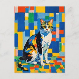 Modern geometrisch kattenkunstwerk briefkaart