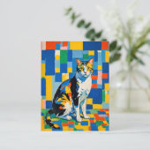 Modern geometrisch kattenkunstwerk briefkaart (Staand voorkant)