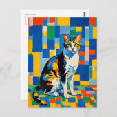 Modern geometrisch kattenkunstwerk briefkaart (Voorkant / Achterkant)