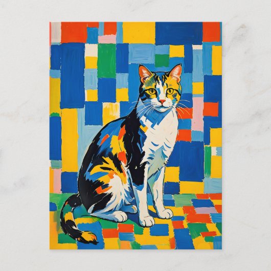 Modern geometrisch kattenkunstwerk briefkaart (Voorkant)