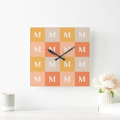 Modern geometrisch kleurenblok monogram vierkante klok (Huis)