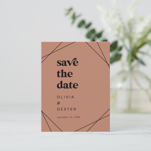 Modern geometrisch | Koper slaat de datum op Uitnodiging Briefkaart (Staand voorkant)