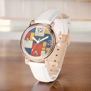 Modern Geometrisch Kubisme Patroon Houten Achtergr Horloge