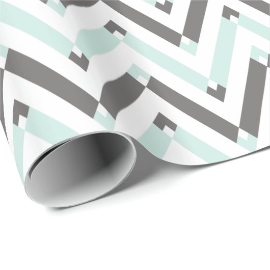 Modern Geometrisch Lichtblauw Grijs Wit Chevron Cadeaupapier (Rol Hoek)