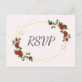 Modern Geometrisch Lijst Natuur Rode Bloemen RSVP Uitnodiging Briefkaart