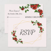 Modern Geometrisch Lijst Natuur Rode Bloemen RSVP Uitnodiging Briefkaart (Voorkant / Achterkant)