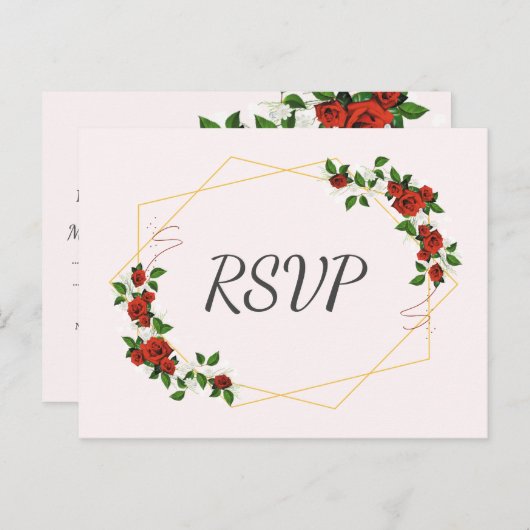 Modern Geometrisch Lijst Natuur Rode Bloemen RSVP Uitnodiging Briefkaart (Voorkant / Achterkant)