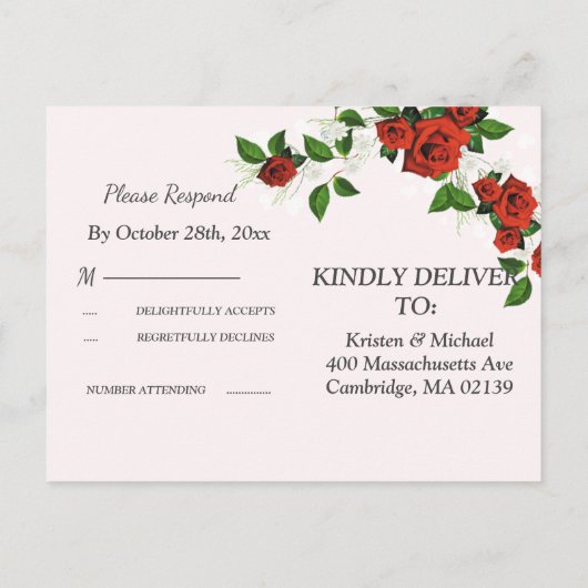 Modern Geometrisch Lijst Natuur Rode Bloemen RSVP Uitnodiging Briefkaart (Achterkant)