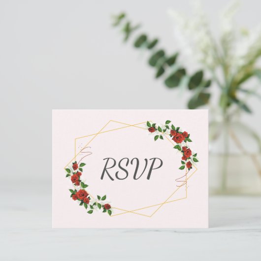Modern Geometrisch Lijst Natuur Rode Bloemen RSVP Uitnodiging Briefkaart (Staand voorkant)